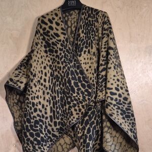 Saks Fifth Avenue Olive Green and Black Animal Print Cape